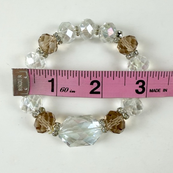 Statement Stretch Bracelet Brown Clear Stretchy Beaded - Picture 3 of 3